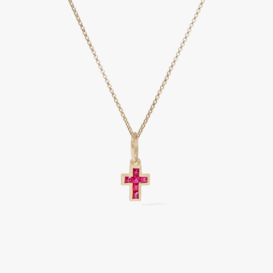 Tokens 14ct Gold Pink Sapphire Cross Necklace